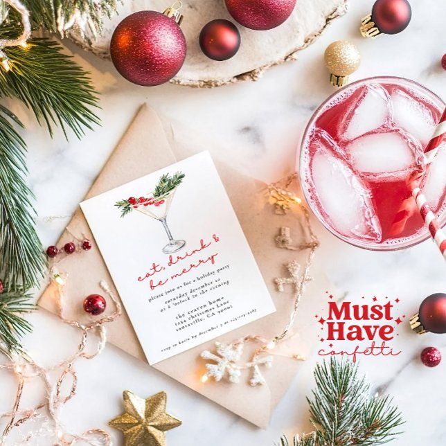 Eat, Drink and Be Merry Christmas Party Potluck  Holiday Card (Creator Uploaded)