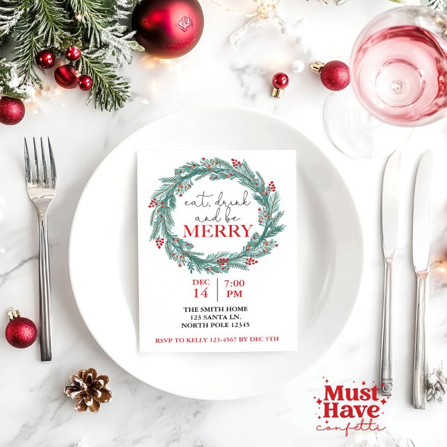 Eat, Drink and Be Merry Christmas Party Potluck  I Invitation (Creator Uploaded)