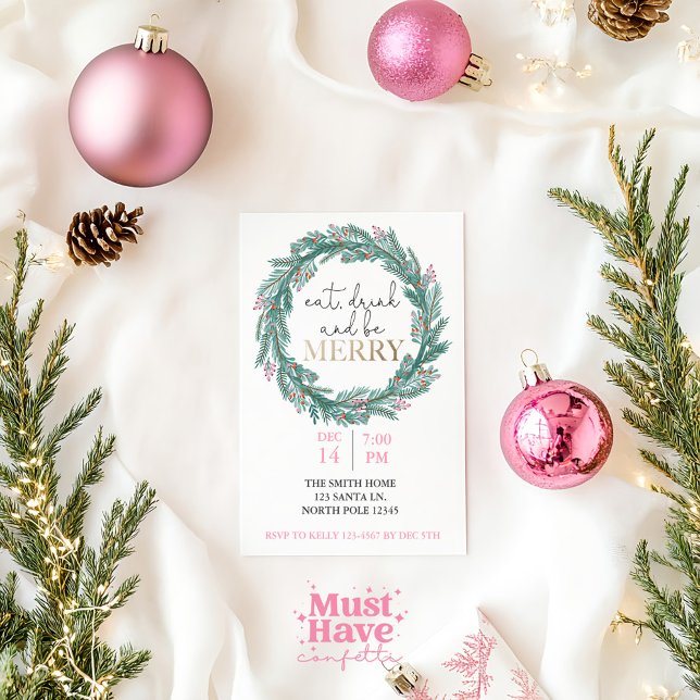 Eat, Drink and Be Merry Christmas Party Potluck  I Invitation (Creator Uploaded)
