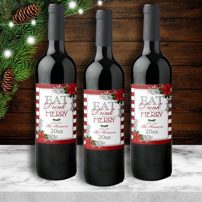 Eat Drink and Be Merry Christmas Wine Label (Creator Uploaded)