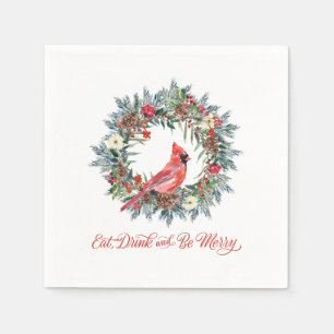 Eat Drink and be Merry Christmas Wreath Cardinal Napkin