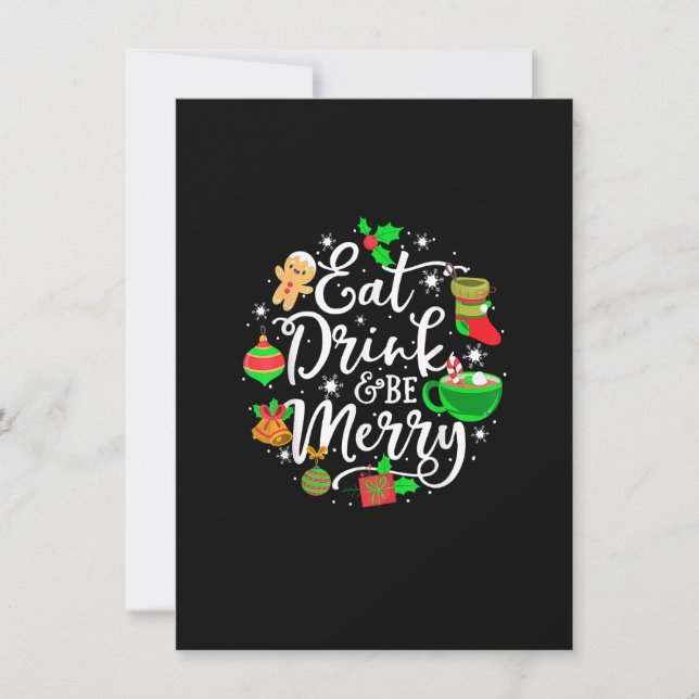 Eat Drink and Be Merry Cute women girl Christmas L Invitation (Front)