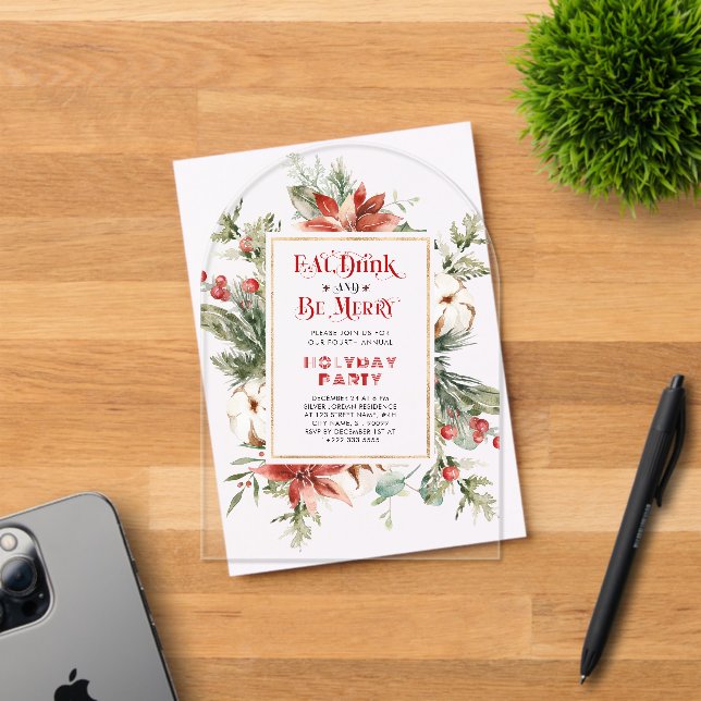 Eat Drink And Be Merry Festic Christmas Frame Acrylic Invitations (Insitu (Invitation Card))