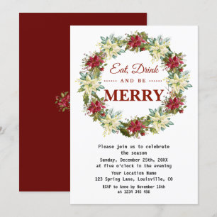Eat Drink and be Merry Floral Christmas Party Invitation