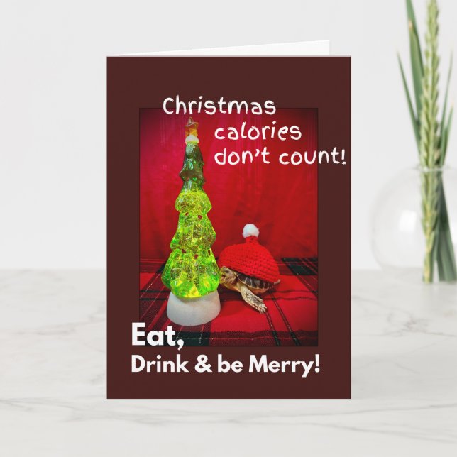 Eat drink and be merry funny baby sulcata tortoise card (Front)