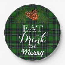 Eat Drink and be Merry -green buffalo plaid