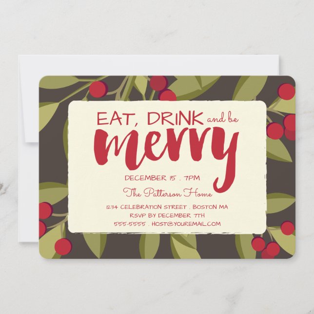 Eat, Drink and be Merry Holiday Christmas Party Invitation (Front)
