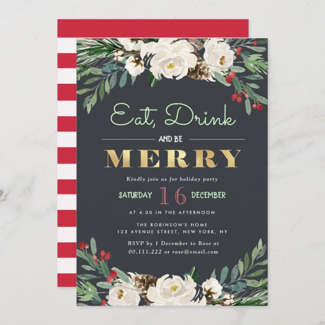 EAT, DRINK and BE MERRY | holiday party Invitation (Front/Back)