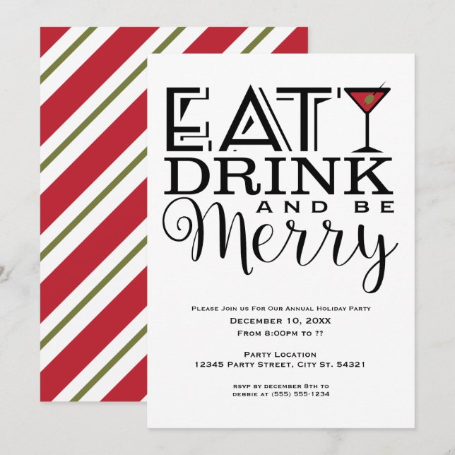 Eat, Drink and Be Merry Holiday Party Invitations (Front/Back)