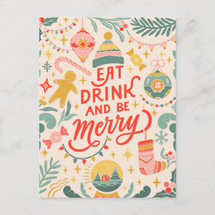 Eat, Drink, and Be Merry Holiday Postcard
