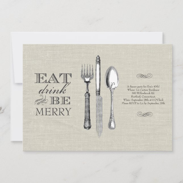 Eat, Drink and Be Merry | Invitation on Linen (Front)