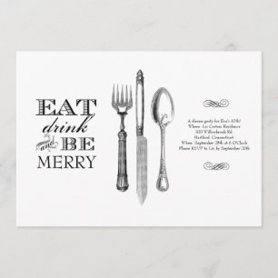 Eat, Drink and Be Merry   Invitation on White