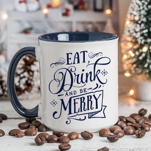 Eat, Drink, and Be Merry Navy Holiday Mug