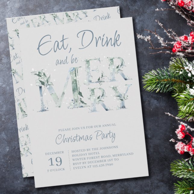 Eat Drink and be Merry Ornate Typography Christmas Invitation (Creator Uploaded)