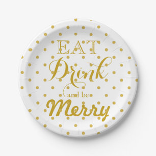 Eat Drink and be Merry   polka dot pattern Paper Plate