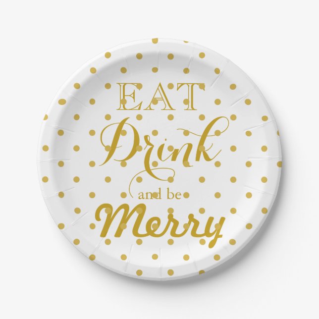 Eat Drink and be Merry | polka dot pattern Paper Plate (Front)