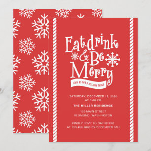 Eat Drink and Be Merry Red Holiday Party Invitation