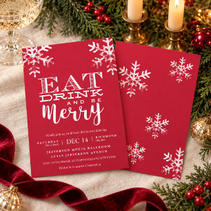Eat Drink and Be Merry Red Snowflake Christmas Invitation