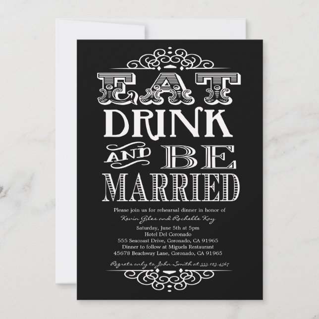 Eat Drink and Be Merry Rehearsal Dinner Invitation (Front)