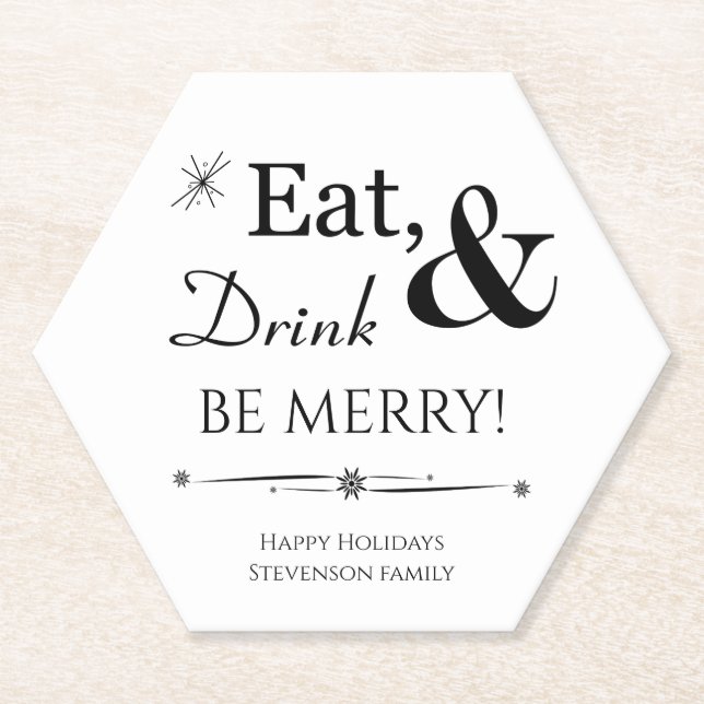 Eat Drink And Be Merry Retro Midcentury Christmas Paper Coaster (Front)