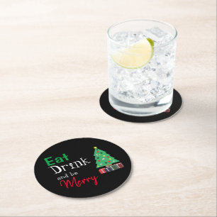 Eat, Drink, and be Merry Round Paper Coaster