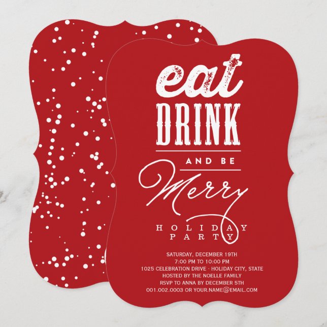 Eat Drink And Be Merry Rustic Holiday Party Invite (Front/Back)
