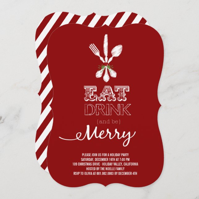 Eat Drink and Be Merry Rustic Holiday Party Invite (Front/Back)