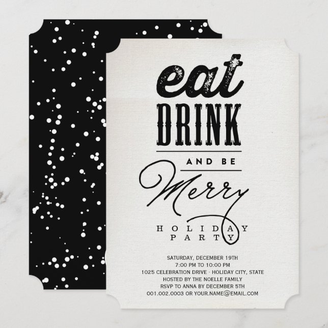 Eat Drink And Be Merry Rustic Holiday Party Invite (Front/Back)