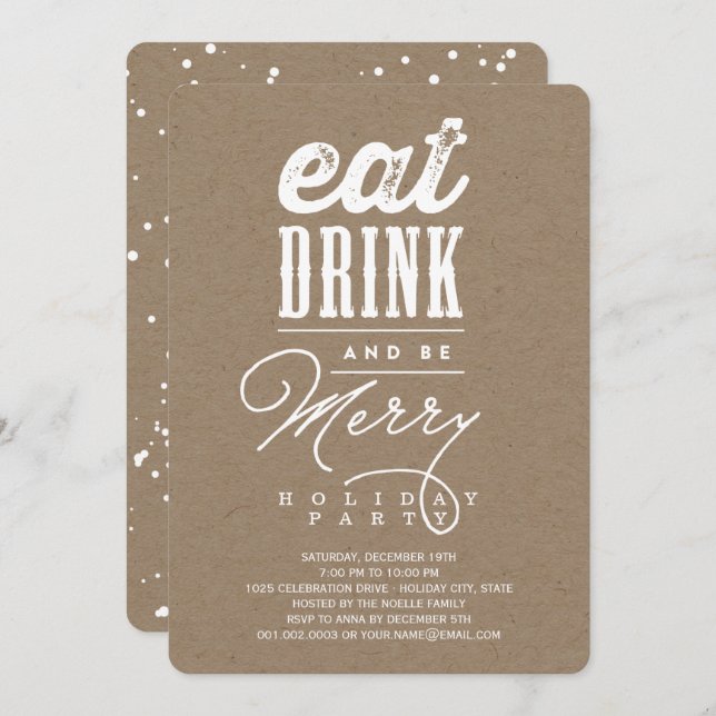 Eat Drink And Be Merry Rustic Holiday Party Invite (Front/Back)