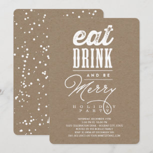 Eat Drink And Be Merry Rustic Holiday Party Invite