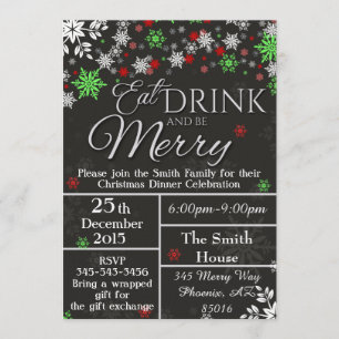 Eat Drink and Be Merry Snowflake Holiday Christmas Invitation
