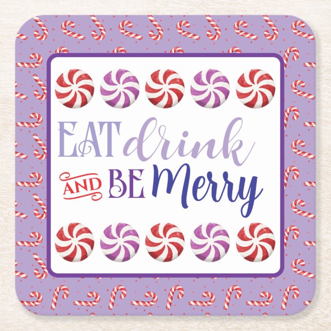 Eat Drink and Be Merry Square Paper Coaster (Front)