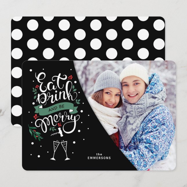 Eat Drink and Be Merry Wine Lovers Holiday Photo (Front/Back)