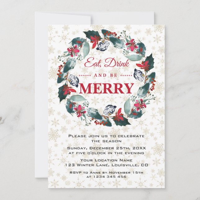 Eat Drink and be Merry Wreath Truck Christmas Invitation (Front)