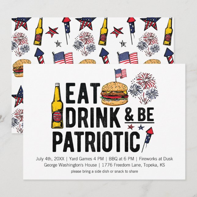 Eat, Drink and be Patriotic 4th of July Invitation (Front/Back)