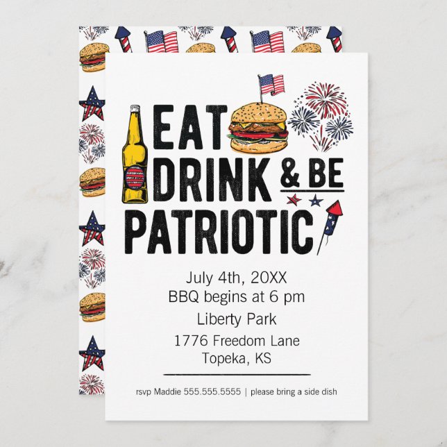 Eat, Drink and be Patriotic 4th of July Invitation (Front/Back)