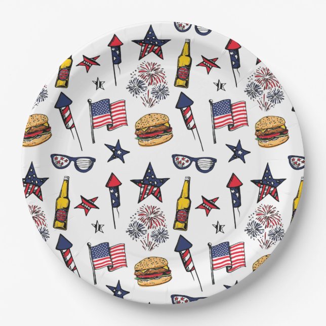 Eat, Drink and Be Patriotic July 4th  Paper Plates (Front)