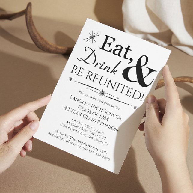 Eat Drink And Be Reunited Retro Class Reunion Invitation (Creator Uploaded)