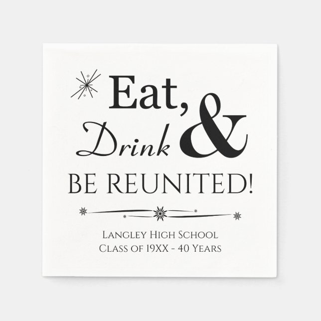Eat Drink and Be Reunited Retro Class Reunion Napkin (Front)