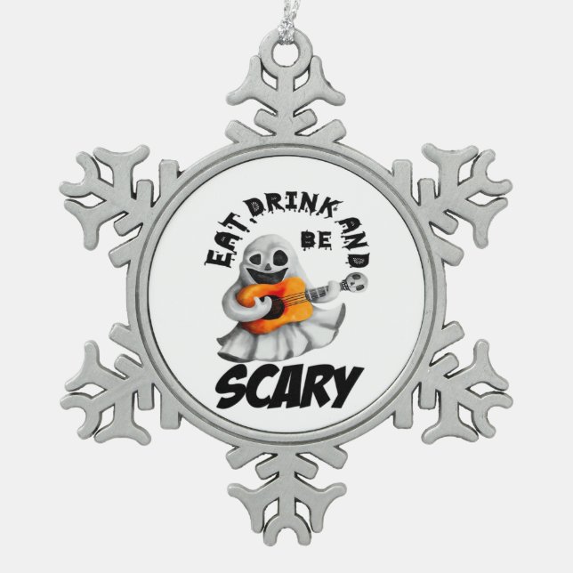 Eat Drink And Be Scared Minimal Clean Snowflake Pewter Christmas Ornament (Front)