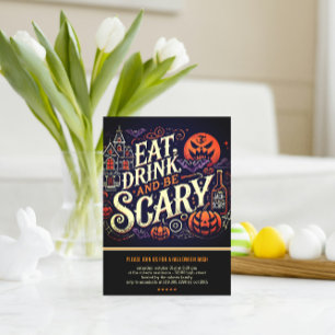 Eat Drink and Be Scary Black Halloween Party  Postcard