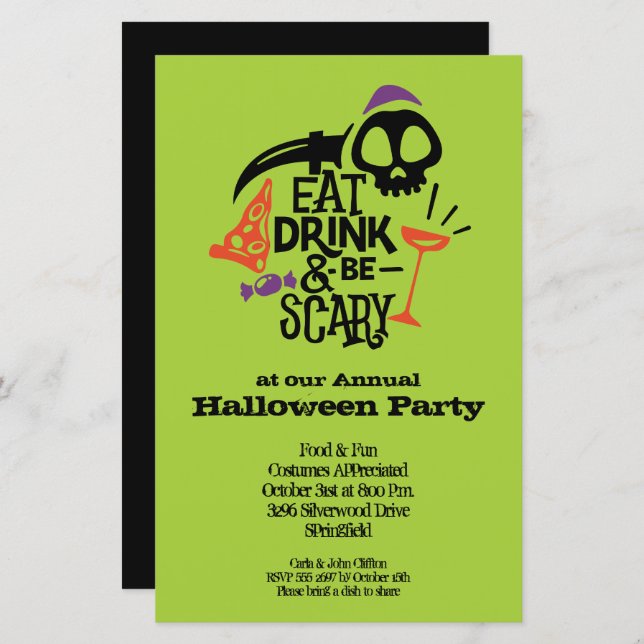 Eat Drink and Be Scary Budget Halloween Invitation (Front/Back)