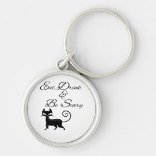 Eat Drink And Be Scary Cat Funny Cute Spooky Hallo Key Ring