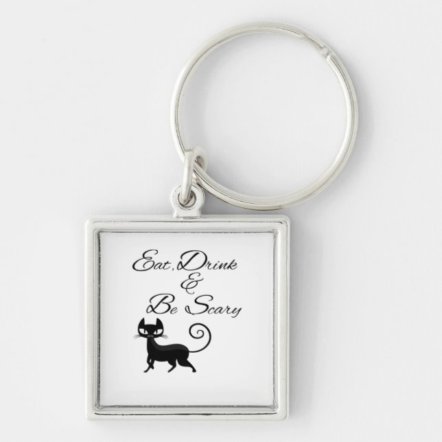 Eat Drink And Be Scary Cat Funny Cute Spooky Hallo Key Ring (Front)