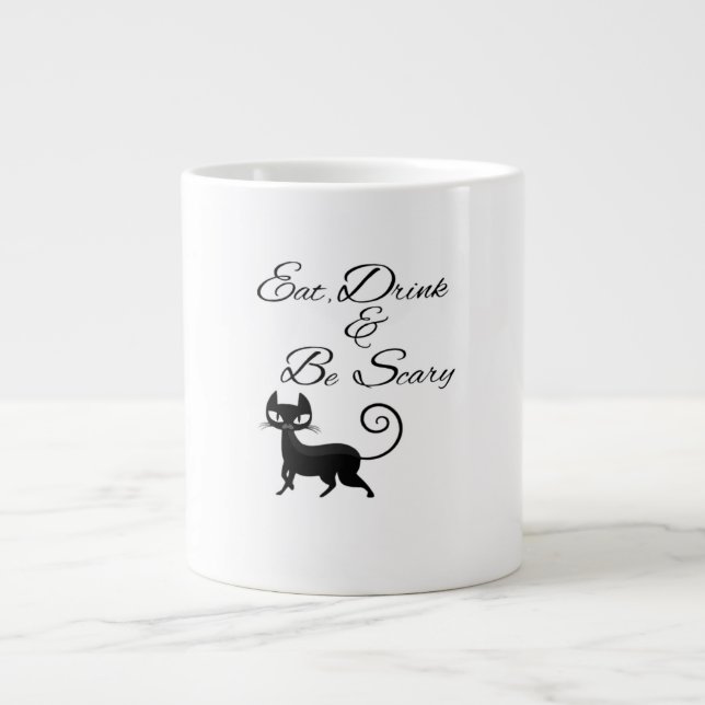 Eat Drink And Be Scary Cat Funny Cute Spooky Hallo Large Coffee Mug (Front)