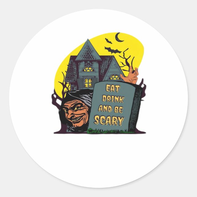 Eat Drink And Be Scary Classic Simple Classic Round Sticker (Front)