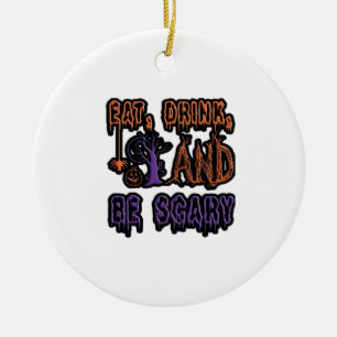 Eat Drink And Be Scary Colourful Artistic Typograp Ceramic Tree Decoration