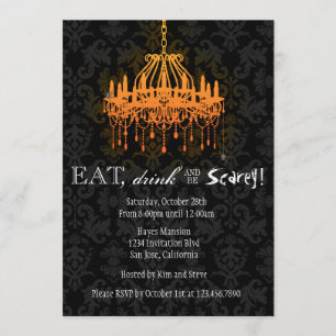 Eat Drink and Be Scary Elegant Damask Chandelier Invitation