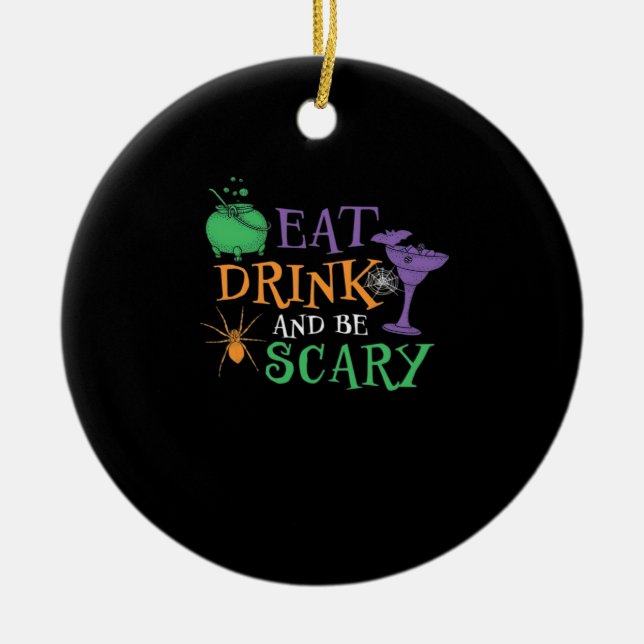 Eat Drink And Be Scary Essential Retro Graphic Ceramic Tree Decoration (Front)