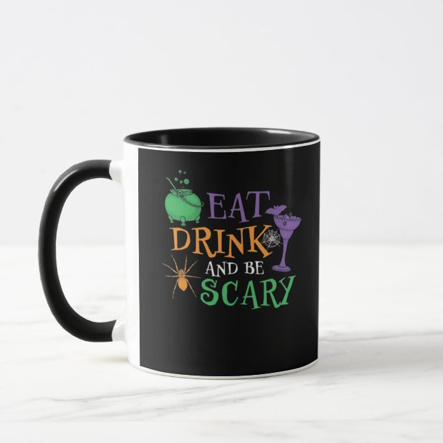Eat Drink And Be Scary Essential Retro Graphic Mug (Left)